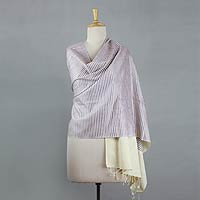 Silk shawl, 'Lavander Parallels' - Hand-loomed Silk Shawl Wrap from India