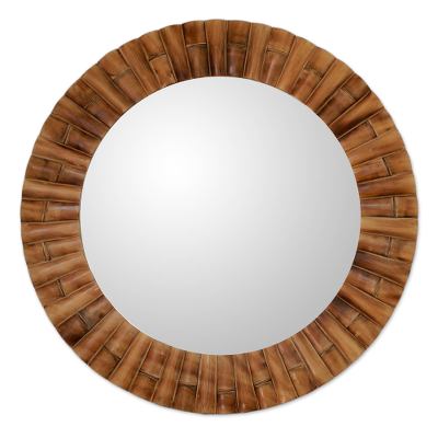 Mirror, 'Bamboo Halo' - Handcrafted Bamboo Mosaic Wall Mirror