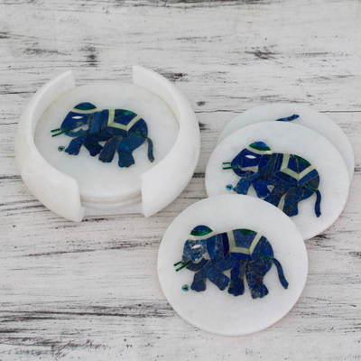 Marble inlay coasters, Blue Elephant Gems (set of 6)