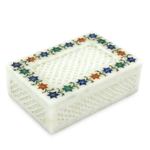 Marble inlay jewelry box, 'Jasmine Petals' - Jasmine Motif Marble Inlay Jewelry Box from India