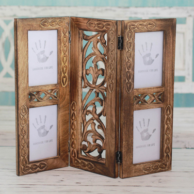 Wood photo frame, 'Garden of Memories' (4x6) - Handcrafted Sustainable Wood Photo Frame (4x6)
