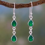 Green onyx dangle earrings, 'Mystical Femme' - Fair Trade Sterling Silver and Green Onyx Earrings