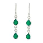 Green onyx dangle earrings, 'Mystical Femme' - Fair Trade Sterling Silver and Green Onyx Earrings