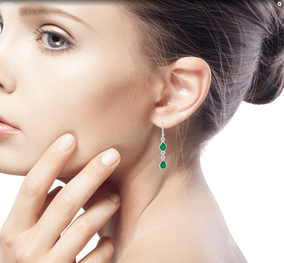 Green onyx dangle earrings, 'Mystical Femme' - Fair Trade Sterling Silver and Green Onyx Earrings