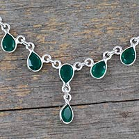 Sterling silver Y-necklace, 'Mystical Femme' - Sterling Silver Y-necklace with Green Onyx
