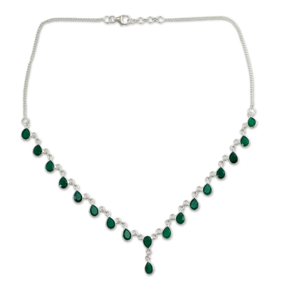 Y-Halskette aus Sterlingsilber - Y-Halskette aus Sterlingsilber mit grünem Onyx