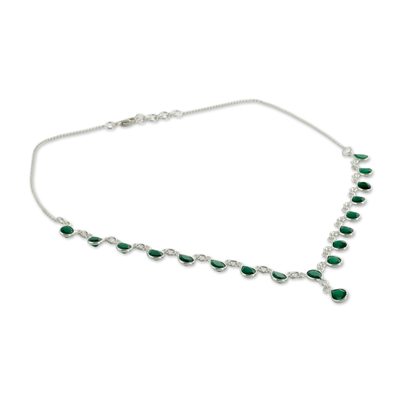Y-Halskette aus Sterlingsilber - Y-Halskette aus Sterlingsilber mit grünem Onyx