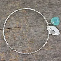 Chalcedony bangle bracelet, 'Glistening Dew'