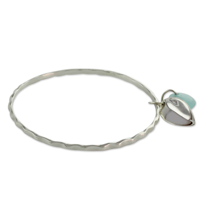 Chalcedony bangle bracelet, 'Glistening Dew' - Fair Trade Jewelry Sterling Silver Bracelet with Chalcedony