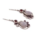 Garnet and rainbow moonstone dangle earrings, 'Exquisite' - Handmade Garnet Earrings with Rainbow Moonstone