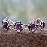 Amethyst link bracelet, 'Lilac Garland' - Sterling Silver and Amethyst Link Bracelet from India