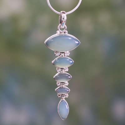 Chalcedony pendant necklace, 'India Blue' - Blue Chalcedony Pendant on Sterling Silver Necklace