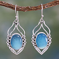 Sterling silver dangle earrings, 'Passion Leaf' - Blue Chalcedony Sterling Silver Earrings from India