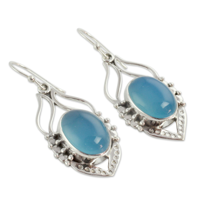 Sterling silver dangle earrings, 'Passion Leaf' - Blue Chalcedony Sterling Silver Earrings from India