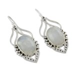 Rainbow moonstone dangle earrings, 'Passion Leaf' - Rainbow Moonstone Jewelry Indian Sterling Silver Earrings