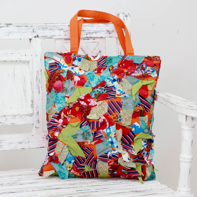 Upcycled cotton shoulder bag, 'Beautiful Chaos' - Multi Color Patchwork on Cotton Shoulder Bag