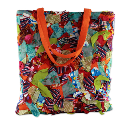 Upcycled cotton shoulder bag, 'Beautiful Chaos' - Multi Color Patchwork on Cotton Shoulder Bag