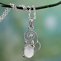 Moonstone pendant necklace, 'Lunar Treasure' - Artisan Crafted Moonstone and Sterling Silver Necklace