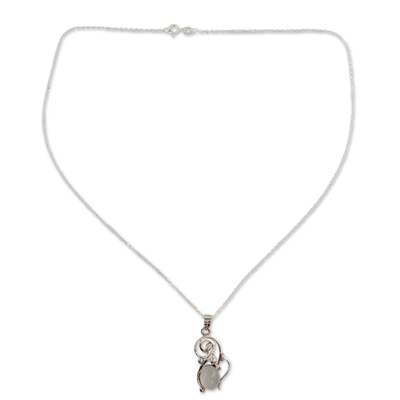 collar con colgante de piedra lunar - Collar artesanal de plata de ley y piedra lunar