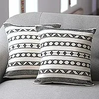 Cotton cushion covers, 'Traditional Geometry' (pair)