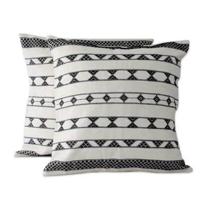 Cotton cushion covers, 'Traditional Geometry' (pair) - Handcrafted Geometric-Patterned Cotton Cushion Covers (Pair)