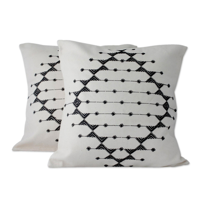 Cotton cushion covers, 'Monochrome Galaxy' (pair) - Cotton Patterned Black and Off White Cushion Covers (Pair)