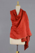 Cotton and silk blend shawl, 'Lucknow Coral' - Embroidered Cotton and Silk Blend Shawl Wrap (image 2b) thumbail
