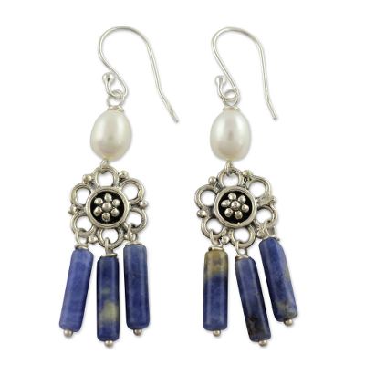 Unicef Uk Market Sodalite And White Pearl Chandelier Earrings From Cultured Pearl And Sodalite Chandelier Earrings Peaceful White