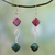 Cultured pearl dangle earrings, 'Diamond Vine' - Hand Made Pink and Green Cultured Pearl Silver Earrings