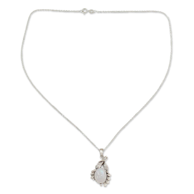 Rainbow moonstone pendant necklace, 'Radiance' - Indian Rainbow Moonstone and Silver Pendant Necklace