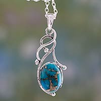Sterling silver pendant necklace, 'Sky Whisper' - Blue Composite Turquoise Sterling Silver Necklace from India
