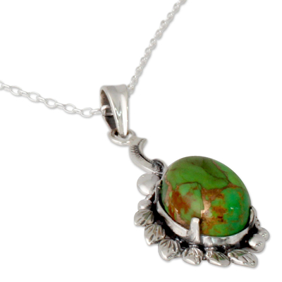 Sterling silver pendant necklace, 'Enchanted Forest' - Hand Crafted Green Composite Turquoise Necklace