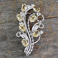 Citrine floral brooch pin, 'Sunshine Bouquet' - Fair Trade Citrine and Sterling Silver Brooch Pin