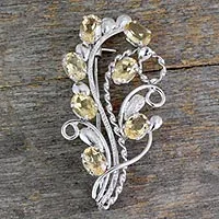 Broche floral de citrino, 'Sunshine Bouquet' - Broche de citrino de comercio justo y plata de ley