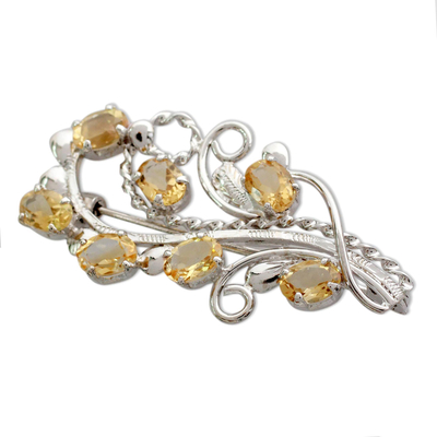 Citrine floral brooch pin, 'Sunshine Bouquet' - Fair Trade Citrine and Sterling Silver Brooch Pin