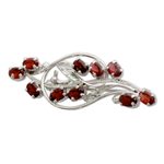 Garnet floral brooch pin, 'Elegant Passion' - Floral Garnet and Sterling Silver Brooch Pin from India