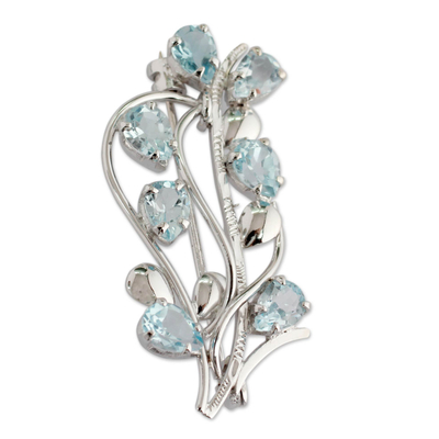 Fair Trade Blue Topaz and Sterling Silver Brooch Pin
