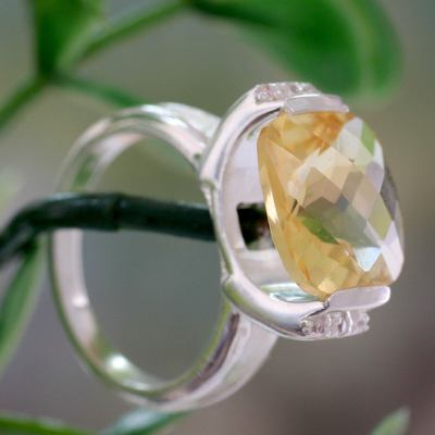 4 Carat Citrine Ring with Cubic Zirconia from India
