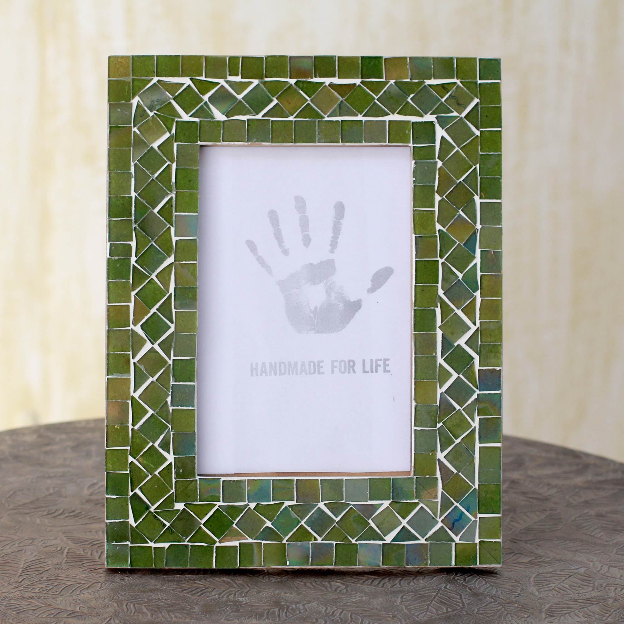 Indian Green Glass Mosaic Picture Frame Magic Emerald