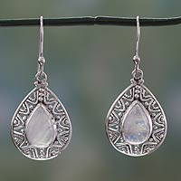 Rainbow moonstone dangle earrings, 'Timeless Ganges'