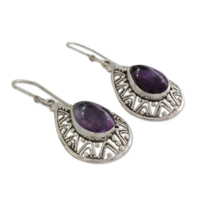 Amethyst dangle earrings, 'Timeless Ganges' - Amethyst on Sterling Silver Hook Earrings