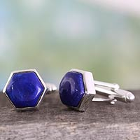 Lapis lazuli cufflinks, 'Be a Star' - Modern Lapis Lazuli and Sterling Silver Cufflinks