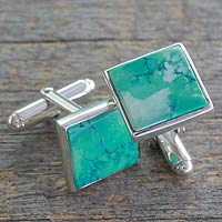 Sterling silver cufflinks, 'Opportunity' - Sterling Silver Cufflinks with Reconstituted Turquoise