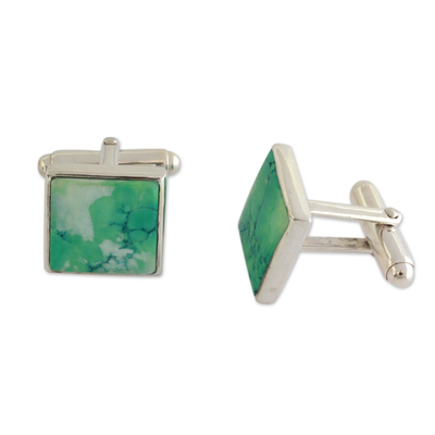 Sterling silver cufflinks, 'Opportunity' - Sterling Silver Cufflinks with Reconstituted Turquoise