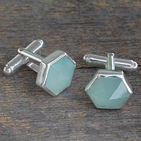 Modern Aqua Chalcedony and Sterling Silver Cufflinks,'Be a Star'