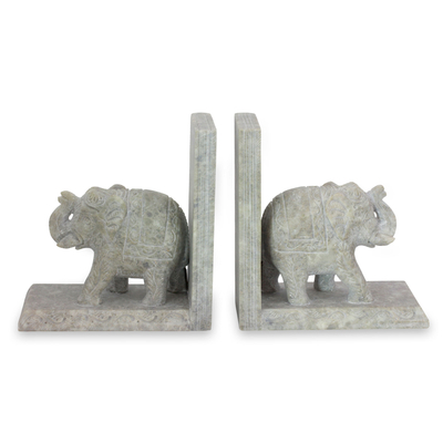 Hand Crafted Soapstone Elephant Bookend Pair