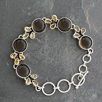 Smoky quartz and citrine link bracelet, 'Earthy Warmth' - Sterling Silver Link Bracelet with Smoky Quartz and Citrine