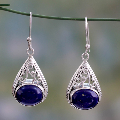 Lapis lazuli dangle earrings, 'Royal Grandeur' - Fair Trade Lapis Lazuli and Sterling Silver Earrings