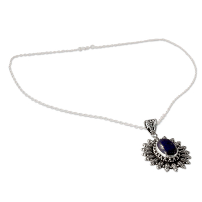 Lapis lazuli pendant necklace, 'Royal Allure' - Artisan Crafted Lapis Lazuli and Silver Pendant Necklace