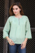Cotton voile tunic, 'Mandala Green' - Handcrafted Indian Cotton Boho Chic Solid Green Tunic Top thumbail